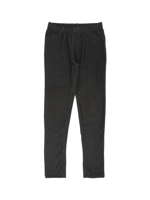 

Pantaloons Junior Girls Charcoal Black Solid Ankle-Length Leggings