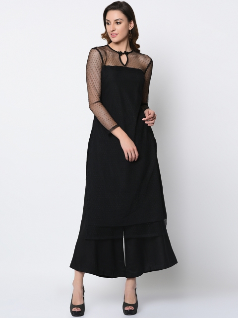 

SIRIKIT Women Black Woven Design Straight Kurta