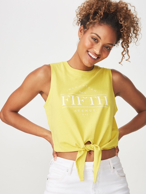 

COTTON ON Women Yellow Printed Tank Crop Top