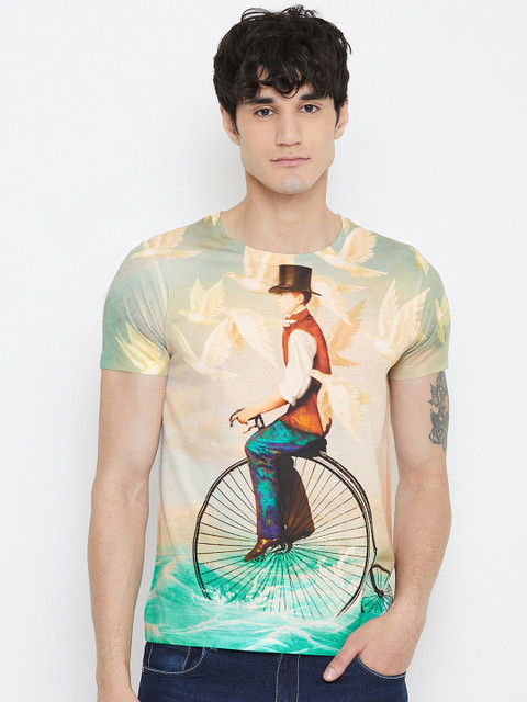 

Wear Your Mind Men Beige Printed Round Neck T-shirt