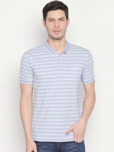 

BYFORD by Pantaloons Men Blue & White Striped Polo Collar T-shirt