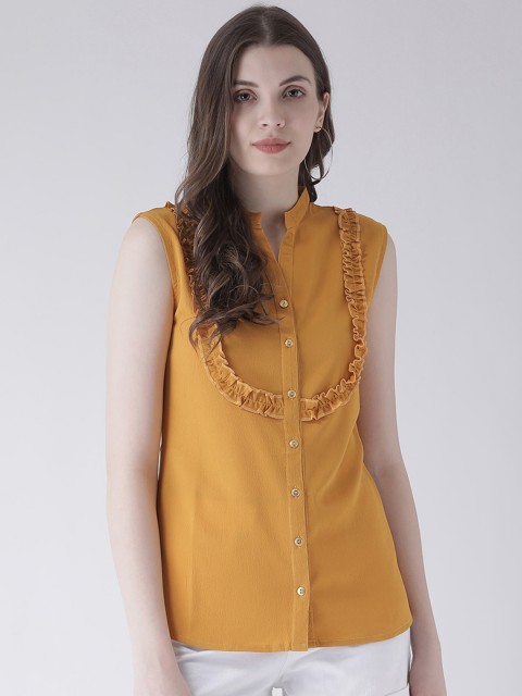 

MsFQ Women Mustard Yellow Solid Regular Fit Shirt