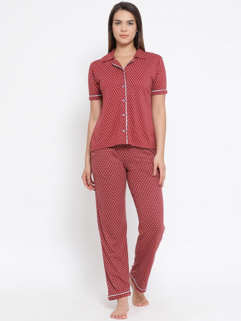 

Clovia Women Red & White Printed Night Suit LS0317P09XL