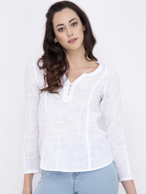 

Instacrush Women White Self Design Pure Cotton Top