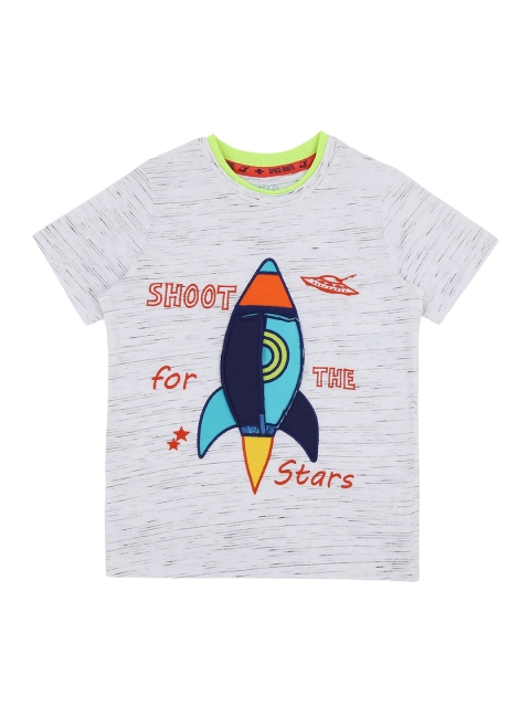 

Pantaloons Junior Boys Off-White Printed Round Neck Pure Cotton T-shirt