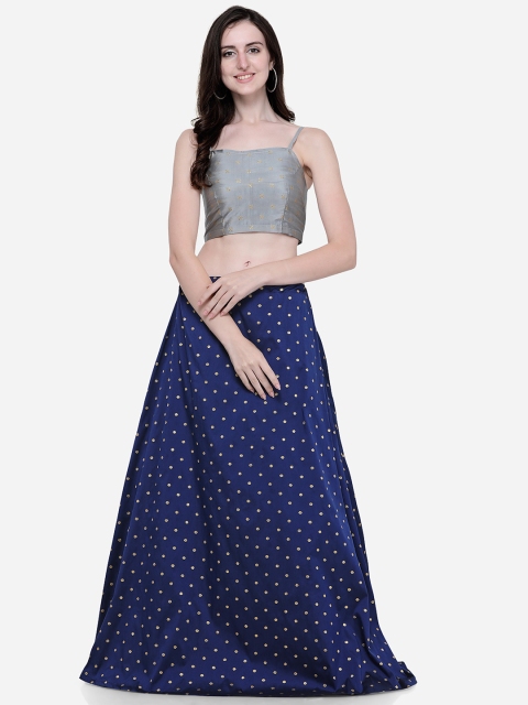 

Satrani Navy Blue Unstitched Lehenga with Blouse