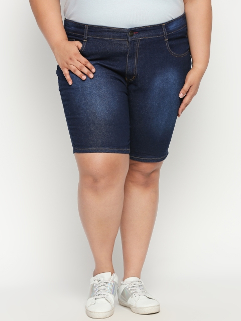 

ZUSH Plus Size Women Blue Solid Regular Fit Stretchable Denim Shorts