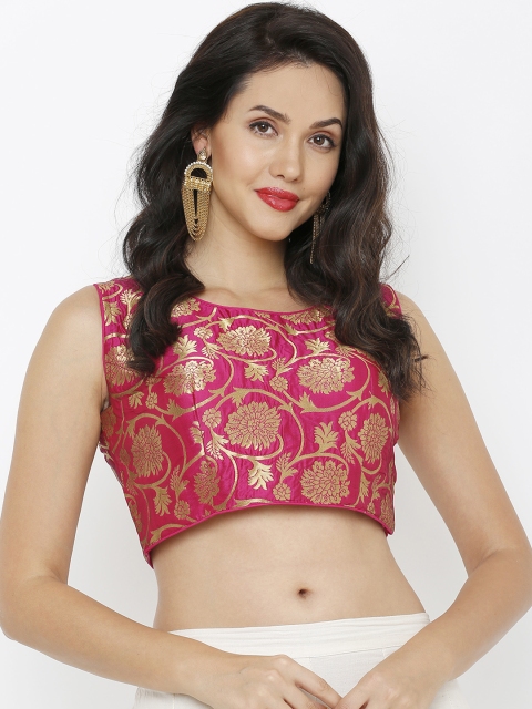 

SALWAR STUDIO Women Pink Woven Design Readymade Saree Blouse