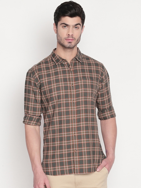 

BYFORD by Pantaloons Men Olive Green Slim Fit Checked Casual Shirt