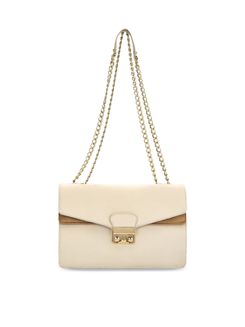 

Eske Women Off-White Solid Leather Shoulder Bag