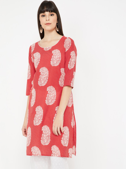 

Melange by Lifestyle Women Red & Off-White Printed Straight Kurta