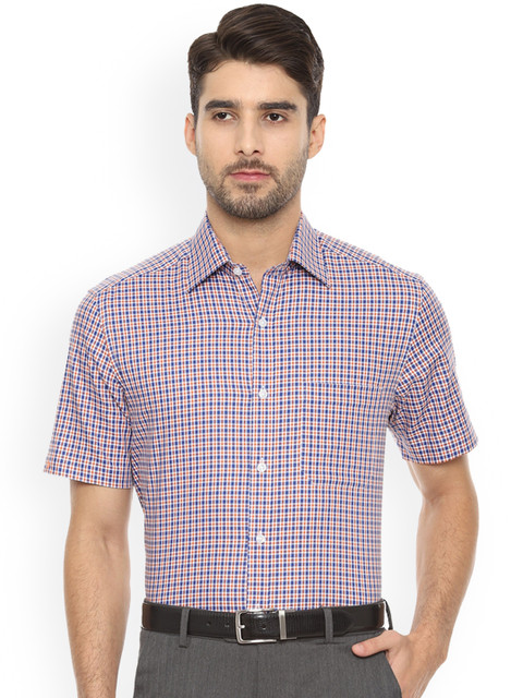 

Louis Philippe Men Blue & Orange Regular Fit Checked Formal Shirt