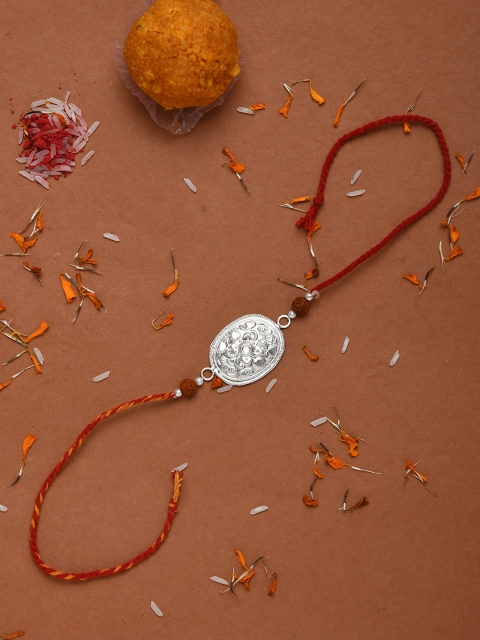 

Silverholic Men Sterling Silver & Red Floral Handcrafted Rakhi