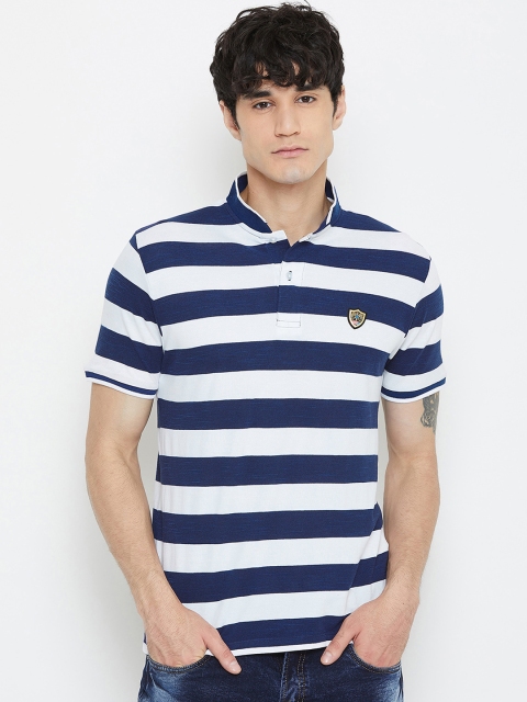 

Wear Your Mind Men White Striped Mandarin Collar T-shirt