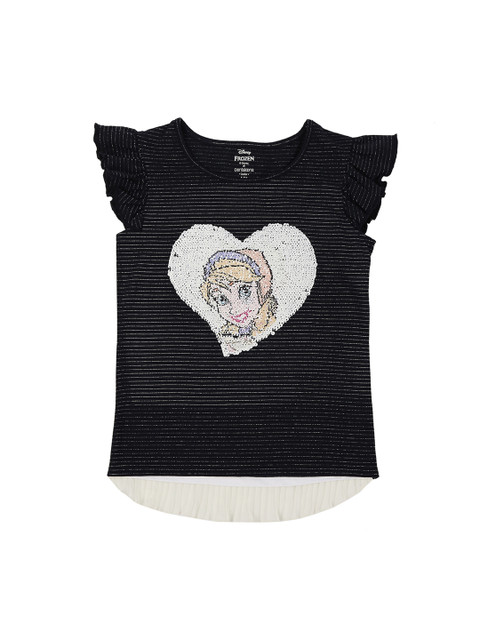 

Pantaloons Junior Girls Black Sequined Round Neck Pure Cotton T-shirt