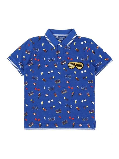 

Pantaloons Junior Boys Blue Printed Polo Collar Pure Cotton T-shirt