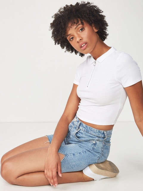 

COTTON ON Women White Solid Crop Top