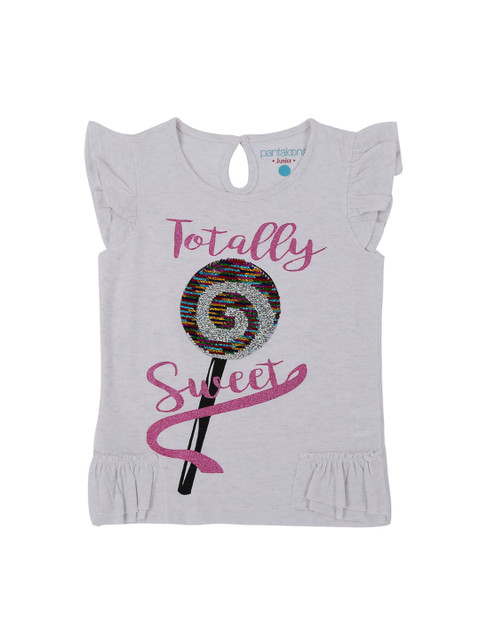

Pantaloons Junior Girls Grey Melange Printed Top
