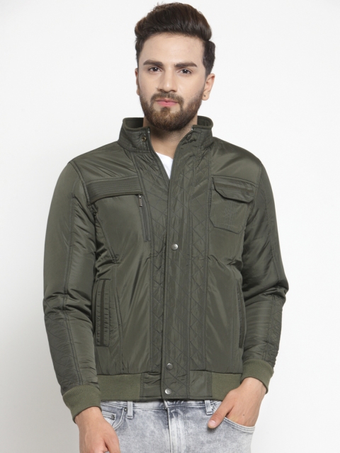 

BUKKUM Men Olive Green Solid Bomber