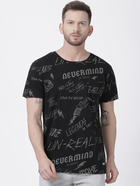 

T-Tog Men Black Printed Round Neck Slim Fit T-shirt