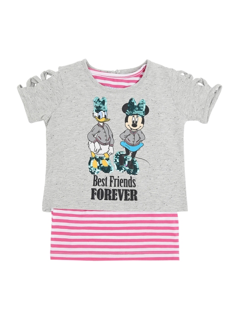 

Pantaloons Junior Girls Grey Melange Printed Round Neck Pure Cotton T-shirt