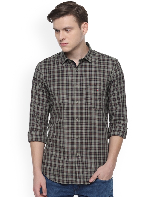 

Louis Philippe Sport Men Olive Green & Blue Skinny Fit Checked Casual Shirt