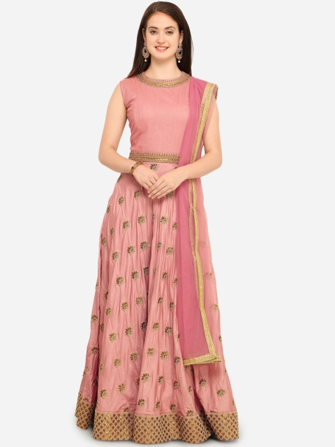 

Stylee LIFESTYLE Pink Satin Semi-Stitched Dress Material