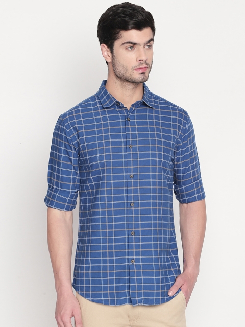 

BYFORD by Pantaloons Men Brown & Blue Slim Fit Checked Casual Shirt