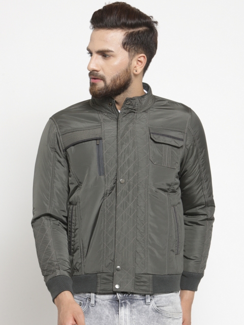

BUKKUM Men Grey Solid Bomber Jacket