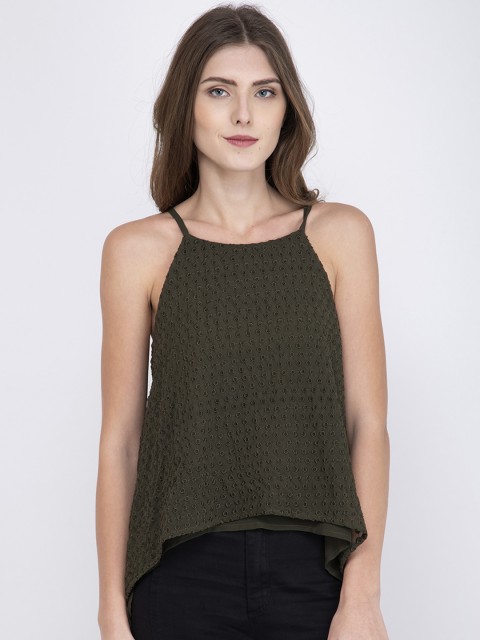 

Instacrush Women Olive Green Self Design High-Low Top
