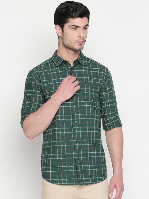 

BYFORD by Pantaloons Men Green Slim Fit Checked Casual Shirt
