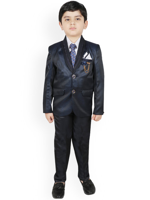 

SG YUVRAJ Boys Navy Blue & White Self Design Regular-Fit Suit Set