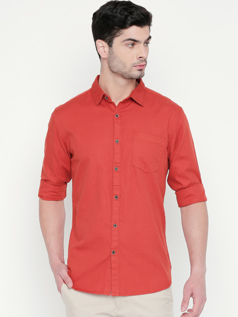

BYFORD by Pantaloons Men Rust Brown Slim Fit Solid Casual Shirt
