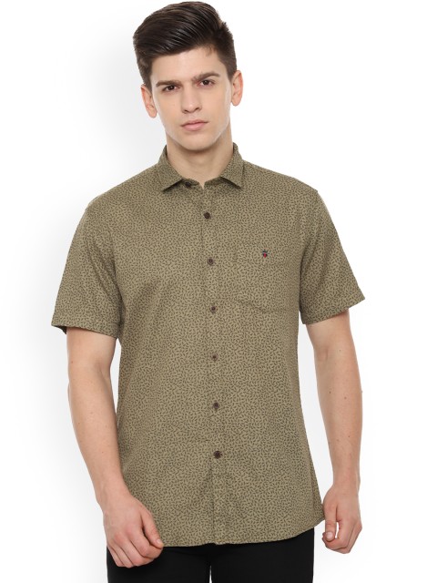 

Louis Philippe Sport Men Olive Brown Tight Slim Fit Printed Casual Shirt