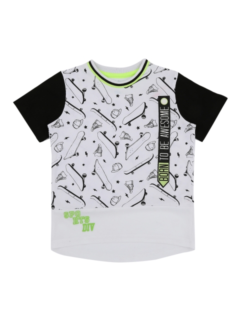 

Pantaloons Junior Boys Off-White Printed Round Neck Pure Cotton T-shirt