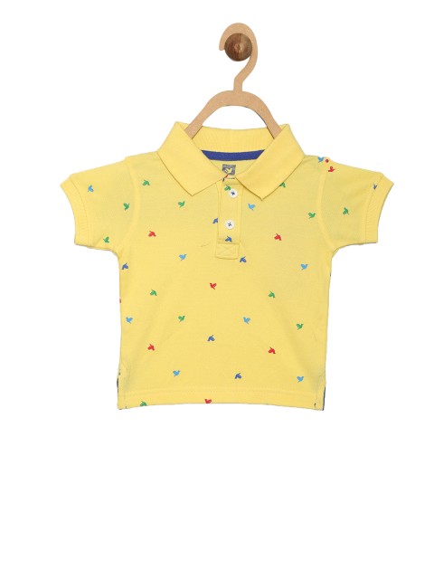 

612 league Boys Yellow Printed Polo Collar T-shirt