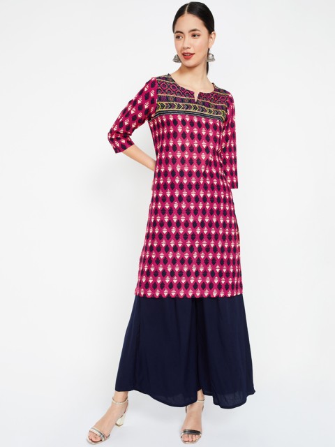 

Melange by Lifestyle Women Pink Printed Straight Kurta