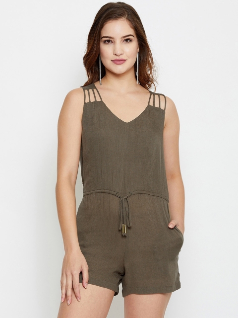 

PURYS Women Olive Green Solid Playsuit