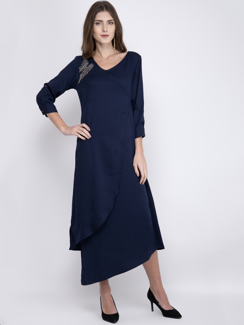 

Instacrush Women Navy Blue Solid Wrap Dress