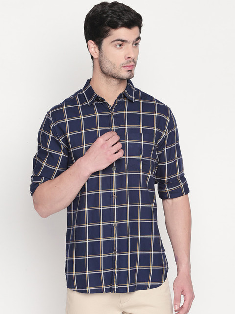 

BYFORD by Pantaloons Men Navy Blue Slim Fit Checked Casual Shirt