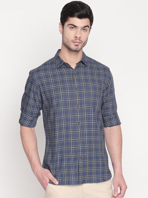 

BYFORD by Pantaloons Men Blue Slim Fit Checked Casual Shirt