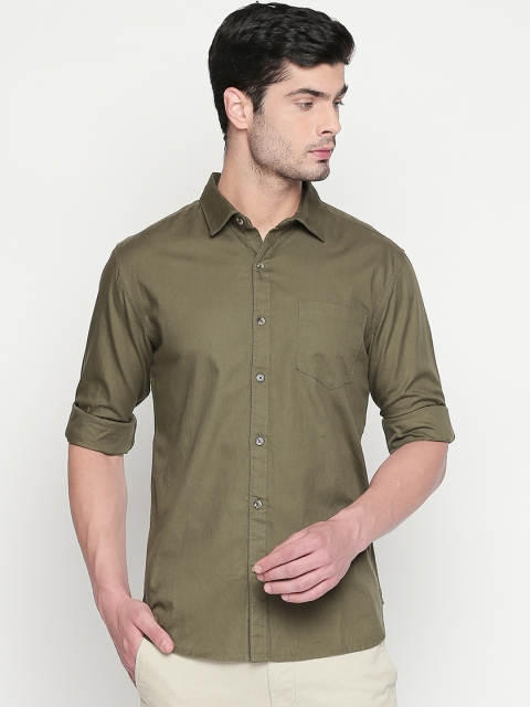 

BYFORD by Pantaloons Men Olive Green Slim Fit Solid Casual Shirt