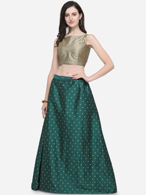 

Satrani Taupe & Green Ready to Wear Lehenga with Unstiched Blouse