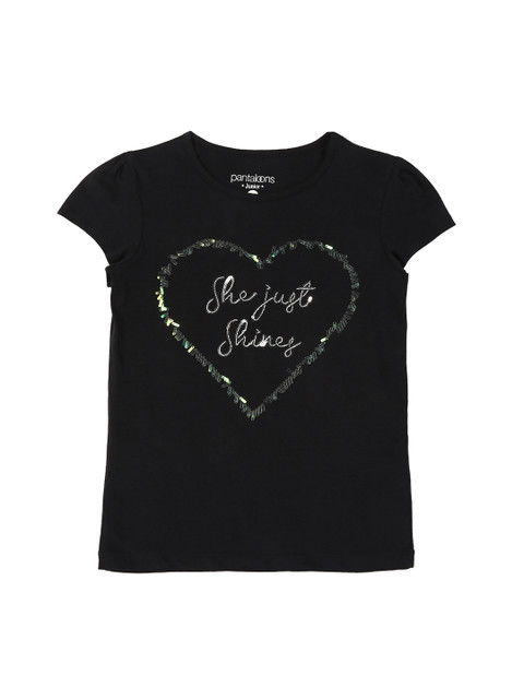 

Pantaloons Junior Girls Black Printed Round Neck T-shirt