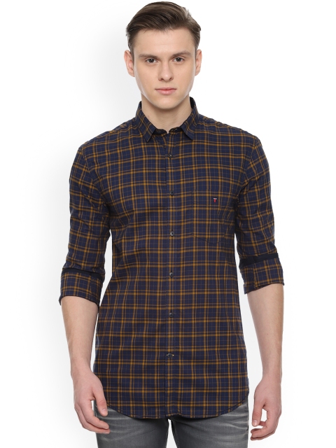 

Louis Philippe Sport Men Navy Blue & Yellow Skinny Fit Checked Casual Shirt