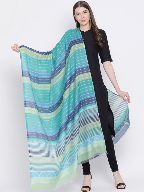 

SHINGORA Turquoise Blue Striped Antimicrobial Dupatta