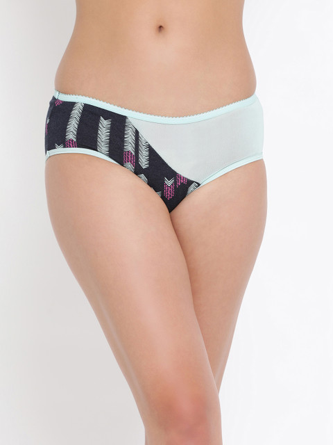 

Clovia Women Black & Sea Green Printed Mid Rise Mesh Detail Hipster Briefs PN3291A13XL