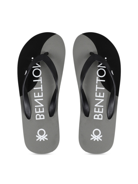 

United Colors of Benetton Men Grey & Black Printed Thong Flip-Flops