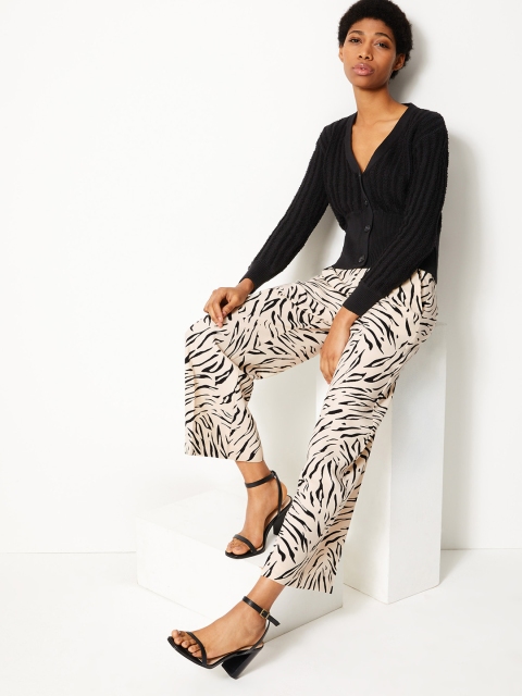 

Marks & Spencer Women Off-White Flared Printed Parallel Trousers