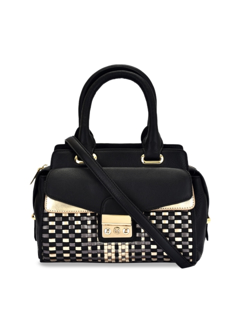 

Eske Women Black & Gold-Toned Checked Leather Handheld Bag
